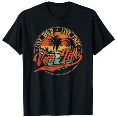 Van Dwellers Vanlife Nomads Design T-Shirt Vintage Rétro Noir T-Shirt Coupe Classique Manche Courte Small Homme
