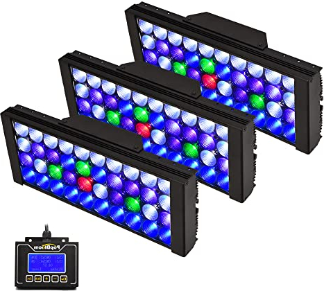 PopBloom Meerwasser led aquarium beleuchtung Lampe für Aquarium Reef Led Beleuchtung Aquarium Lampen für 150cm 60inch SPS LPS Aquarium(3 Lampen mit Aufhängeset)