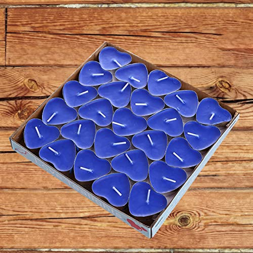 ohfruit Lot de 50 bougies rondes en forme de cœur, sans fumée pour décoration de table de mariage, Saint-Valentin, anniversaire, Halloween, Noël, en forme de cœur bleu
