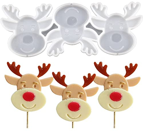 Luxylei Moules en Silicone Sucette de noël moules à Fondant Elk Arbre de noël moules à Bonbons Moule à Sucette au Chocolat pour Les fêtes de noël