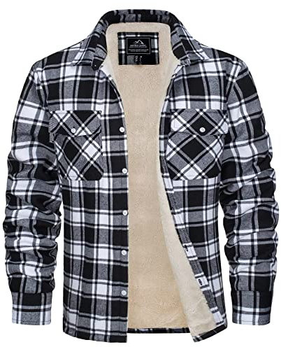 MAGCOMSEN Veste d'hiver pour homme - Doublée - Veste thermique à carreaux - Chemise de loisirs avec plusieurs poches - Coton chaud - Chemise bûcheron, Noir , XL