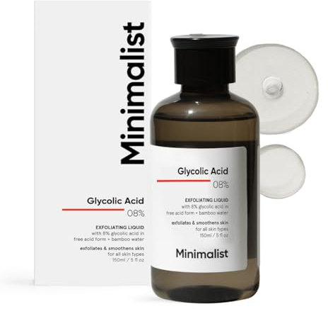 Minimalist 8% Glykolsäure Toner für strahlende Haut, Multifunktionaler Peelingtoner mit Bambuswasser für Körper, Gesicht, Achseln und Kopfhaut, für Frauen und Männer, 5 Fl Oz/150ml