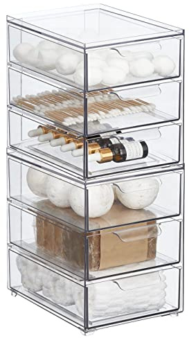mDesign Kosmetikorganizer – stapelbare Schubladenbox aus Kunststoff – praktische Box zur Aufbewahrung von Badartikeln – 2er-Set – durchsichtig