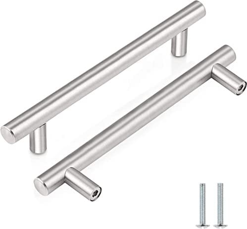 2 Pack Kitchen Cupboard Handles Stainless Steel Kitchen Door Handles Brushed Cabinet Handles Wardrobe Drawer (2 Pack Silver, Hole Centre 96mm)