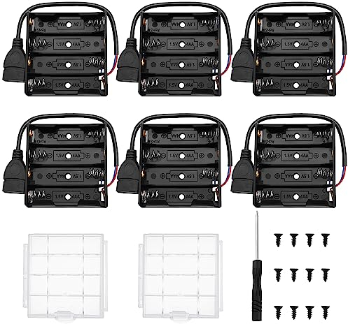6 PCS 4 AA Battery Holder Bundle, KUOQIY 4 x 1.5V AA Battery Storage Box with USB Female Socket, with 2 PCS Plastic Battery Storage Box & Screwdrivers & Screws