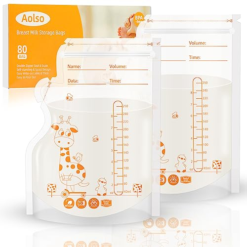 Aolso Bolsas Leche Materna,80 Piezas Recipientes Almacenamiento leche Materna,Bolsas Almacenar Leche Materna,250ML Bolsas Congelar Leche Materna Bolsa de Leche Materna Recolector de Leche Materna