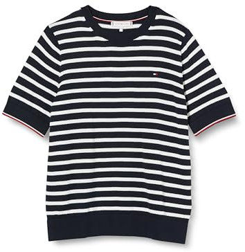 Tommy Hilfiger CO Jersey Stitch C-NK SS Sweater WW0WW38724 Pulóveres, Azul (Desert Sky/Ecru STP), S para Mujer