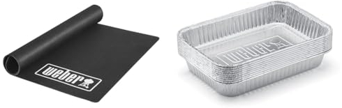 Weber Grillmatte - Groß (180 x 100cm), schützt Terasse/Balkon & 6415 Small 7-1/2-Inch-by-5-inch Aluminum Drip Pans, Set of 10