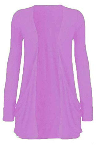 asfashion online Cardi Damen-Cardigan, Übergröße, vorne offen, Jersey, einfarbig, mit Taschen, Boyfriend-Strickjacke, Größe 36-48, Flieder, 34-36