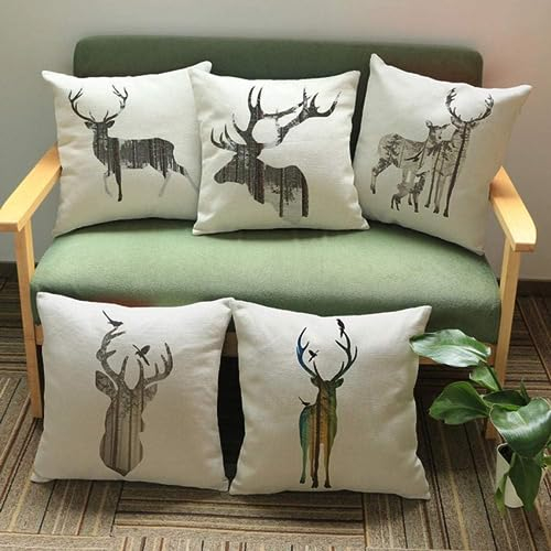 Acptxvh Kissenbezug mit Hirschmotiv, Weihnachtsmotiv, für Schlafzimmer, Dekoration, 45 x 45 cm, 5 Stück