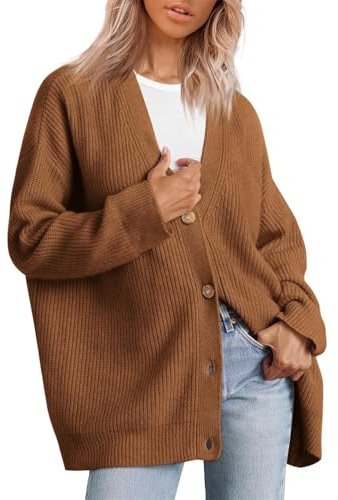 MorFansi Cardigan Femme Ample Col V Boutonné Gilet Veste Elégant en Tricot | Cardigan Femme en Tricot Doux avec Poches Frontales, Veste à Manches Longues Ouverte, Gilet Décontractée pour Automne Hiver