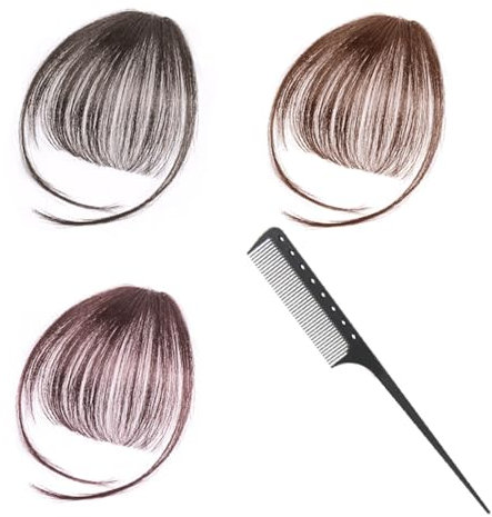 EODKSE Natürliche Echthaar-Fringe in einem Stück mit Kamm - 3er Packung - Clip-In-Pony-Haarteile zur Haarverlängerung an den Schläfen - Perfekt für Frauen