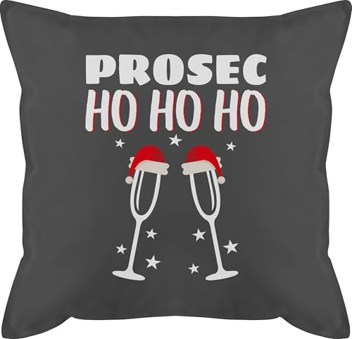 Kissen 50x50 - Weihnachtskissen Christmas Geschenke - Prosec Ho Ho Ho - 50 x 50 cm - Grau - weihnachtsmotiv weihnachtskissenhülle weihnacht proseco mit füllung weihnachtskissenbezug weihnachts