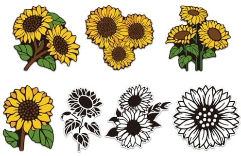 WADORN 7pcs Sunflower Car Decal Set, Waterproof Sunflower Decals for Vehicle Decoration Reflective Sunflower Blossom Stickers Wiper Stickers for Window Bumper Laptop Decals, 14.8x15.5cm