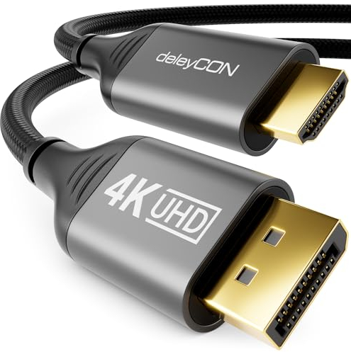 deleyCON 3,0m 4K Câble DisplayPort vers HDMI 4K@60Hz (Pour Moniteur HDMI) Adaptateur Connecteur en Aluminium FullHD UHD HDR - Pour PC Ordinateur Carte Graphique Moniteur TV Beamer Projecteur