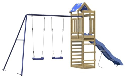 vidaXL Spielturm, Klettergerüst mit Dach Schaukeln Rutsche, Kinder Kletterturm Spiel-Zubehör für Garten, Holz Spielplatz Spielhaus, Kiefernholz Imprägniert