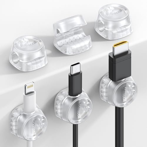 Lamicall [6 Pack] Spring Cable Holder Clips - No-residue Cord Management, Wire Holder Organiser, Desk Tidy, Cable Keeper for USB, HDMI, Wall, PC, Car, Office, Home - Transparent (8mm)