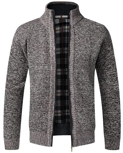 GLESTORE Strickjacken für Herren Strickjacke Cardigan Trachtenjacke Herren Fleecejacke Winter Herren Braun M