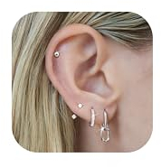 FIOROYAL 4Paar Piercing Ohr Gold,14K Gold Gefüllte Ohrringe Set für Mehrere Ohrlöcher,Tropfen Creolen Ohrringe für Damen,Helix Piercings Medizinische Ohrstecker Silber