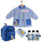 PACK VUELTA AL COLE Babi/mandilón/bata, mochila infantil, botella y fiambrera personalizada. Ideal para ir al colegio o guardería. Regalos personalizados. Diferentes modelos a elegir (Mickey azul)