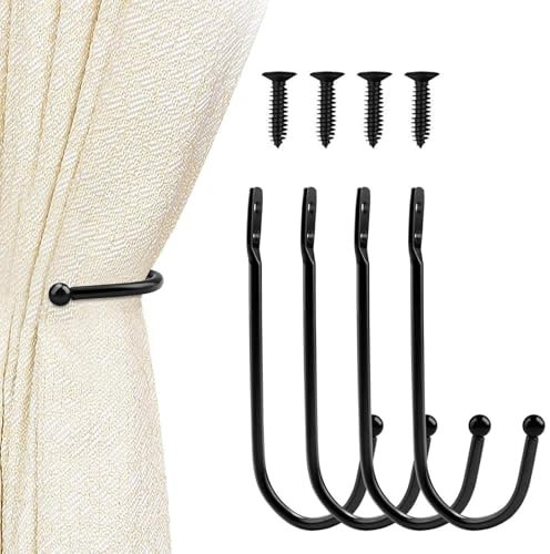 8pcs Curtain tie backs, black curtain tie backs, curtain holdbacks, U-Shaped Metal Drapery Curtain Holdbacks, Curtain Black Decorative Curtain Holdback With Screws for Curtains and Hanging Bags