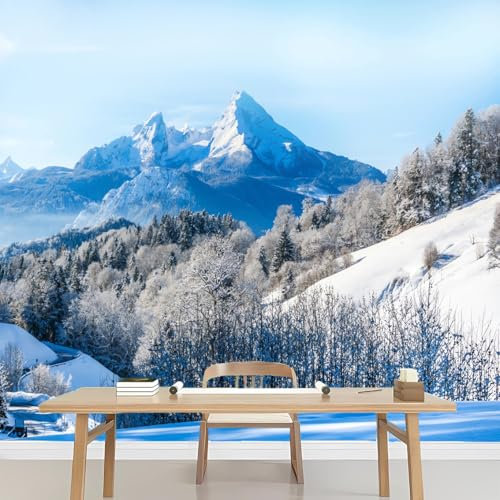 DSKJoviality Papier peint autocollant motif montagne, forêt - Paysage d'hiver - Grande taille personnalisée - Applicable au salon, à la chambre à coucher, au bureau