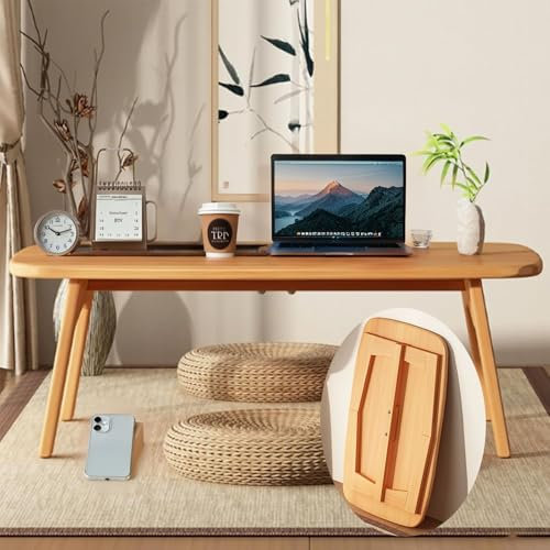 YHGSYXL Table basse japonaise pliable en bambou - Grande taille - Pour la maison, le bureau, le salon, la décoration de la maison, le rangement facile (bois d'origine)