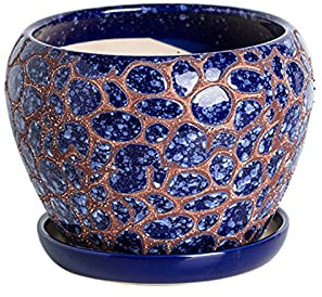 Pots de Fleurs en céramique, Pot de Fleurs en céramique pour l'extérieur, Pots de Fleurs en céramique, Pot de Fleurs Bleu européen, Grand Pot de Fleurs Rond en céramique pour Jardin, jardini