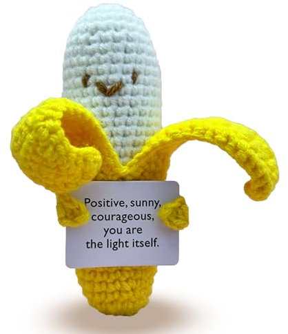 Vspek Pocket Hug Positive Banane,Kreative Strickwolle Lustiger Puppe mit Positiver Energiekarte Geschenke Beste Mutmacher Geschenk für Jungen Mädchen Familie Freund Raumdekoration Häkel-Sammlerstücke