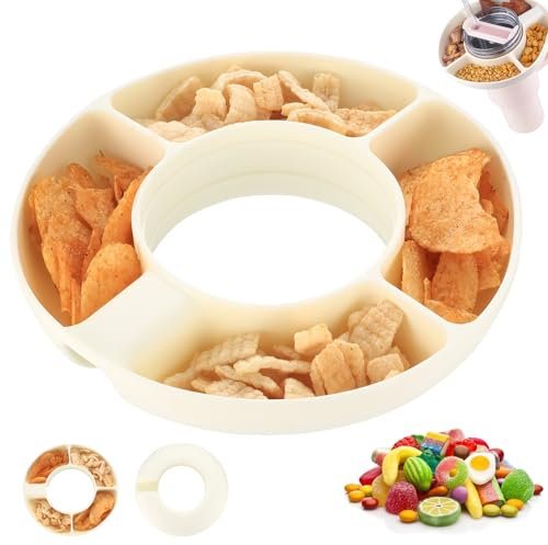 IYEREER Snack Tray for Stanley 40oz, Silicone Snack Bowl Compatible with Stanley Cup 40 oz Accessories, 4 Compartments Divided Tray Bowls for Candy Popcorn Nuts