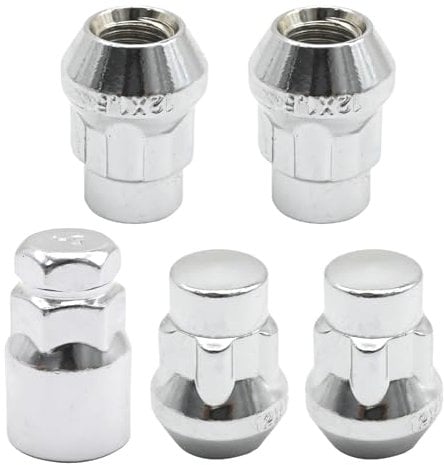 Ollanoos 5Pcs Alloy Wheel Locking Nuts, M12x1.5 Silver Tapered Wheel Nuts, Replacement for Ford Focus 2010-2018 Replacement for Toyota Corolla 2014-2020