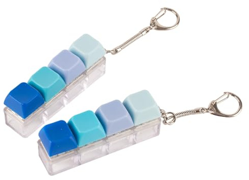 GWAWG Pack of 2 Keyboard Fidget Toy, Fidget Toy for Relaxation and Stress Relief, inear Click Keyring, 4 Keyboard Decompression Toys, Portable Detachable Fidget Keychain (Blue)