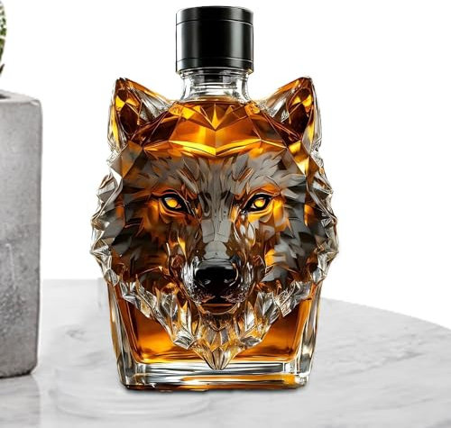 Genérico Bouteille de whisky vintage avec tête de loup pour amateurs de whisky et cocktails