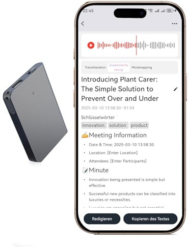 Grabadora de Voz IA - Transcribe y Resume con tecnología de IA - Soporta 112 Idiomas, 64GB de Memoria, Control de reunión con App, Genial para Lección, Llamada, entrevista