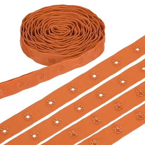 sourcing map 3 Yard Snap Button Tape, Polyester Plastic Snap Button Trim, Sewing Press Stud Ribbon Replacement for DIY Craft Clothes Fabric Sewing, Orange