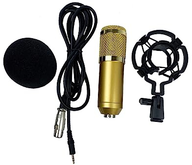 Toddmomy Bm-800 Kondensatormikrofon für Konferenzen und Karaoke, Gold | Doppellagiges Gitter, Geringe Geräusche und Hohe Empfindlichkeit, Großes Membrankopfdesign, Kunststoffgehäuse