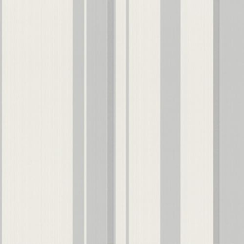 Rasch Tapete 218213 - Papiertapete mit Streifen in verschiedenen Breiten in Grau - 10,05m x 0,53m (LxB)