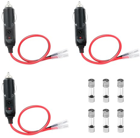 3 Piezas Cable Conector Macho para Mechero de Coche, 12V-24V Encendedor de Cigarrillos Plug, Conector Mechero de Coche, Enchufes de Cigarrillos con Indicador LED y Fusibles de Seguridad 10A+15A 15 cm