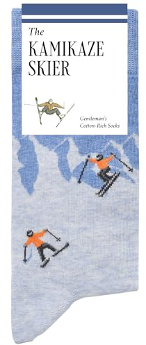The Kamikaze Skier Socks – Funny Ski Socks - Funny Gifts for Men – 1 x Pair, Size 8-13, Blue & Grey - Fun Gifts for Ski Lovers
