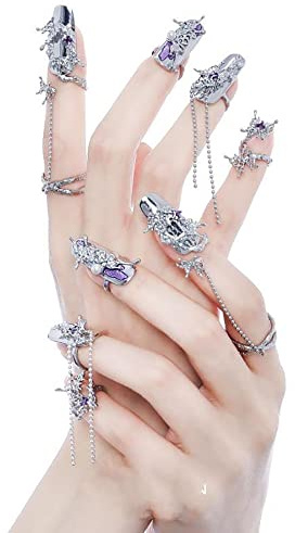 10pcs Frauen Fingerspitze Nagelringe, verstellbare Öffnung Nail Art Charms Zubehör, Fingernagel Fingerspitze Klaue Nagel, Fingernagel Spitze Ring Set für weibliche, Das ideale Geschenk (Lila)