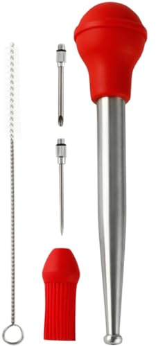 Lurrose Turkey Baster Injecteur D’Assaisonnement en Acier Inoxydable Pompe Huile pour Marinade avec Brosse De Nettoyage Accessoire Cuisine Pratique pour Barbecue Grill Rôtissage Et Fête