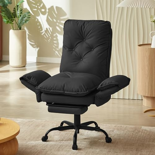 Bestier Relaxsessel mit Hocker, 135° Mehrstufen-Verstellbare Rückenlehne, 90° Drehbare Armlehnen, Cord Bezug, TV Sessel gemütlicher Sitzkomfort für Wohnzimmer Schlafzimmer, Schwarz
