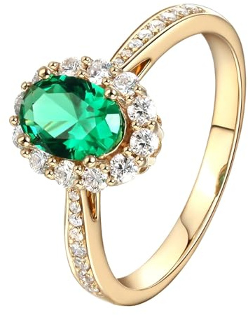 Wycian Ring Frauen mit Gravur Ringe Gold 18K Im Labor Hergestellter Smaragd Ovale Form Größe 63 (20.1) Massiv, Nicht Plattiert Einfach für Tante Jubiläum Schmuck