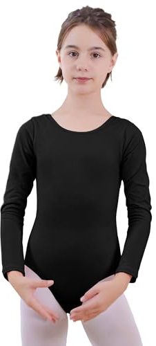 ZNYUNE Mädchen Ballett Trikot | Langarm aus Baumwolle Einfarbiger Kinder Turnanzug für Gymnastik & Tanz, Klassischer Body