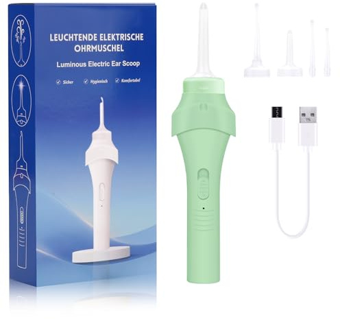 Ohrenschmalz Entferner Sauger ,Oroclear Ohrenschmalz-Sauger ,Elektrischer ohrenreiniger mit LED Lampe , Zubehörset für Familien,Selbstreinigungsgebrauch,Avocadogrün