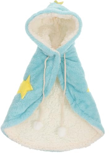 TOBBOMEY Pet Dog Cloak Warm Fleece Lined Winter Cape with Drawstring Blue Star Pattern Size L for Cold Weather Protection