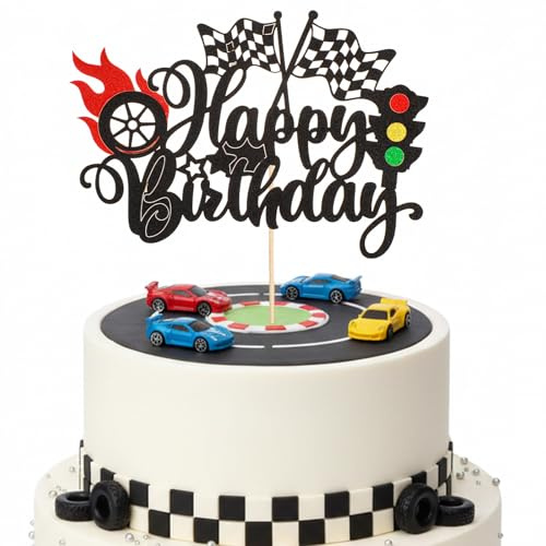 Molain 1Pcs Race Car Happy Birthday Cake Topper, Car Cake Toppers
