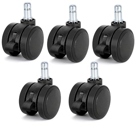 5PCS 2.5in Office Chair Wheels with Brakes, Thickened PP Chair Casters with Quiet 360° Swivel Design, Black Replacement Furniture Rollers for Carpet and Hardwood Floors