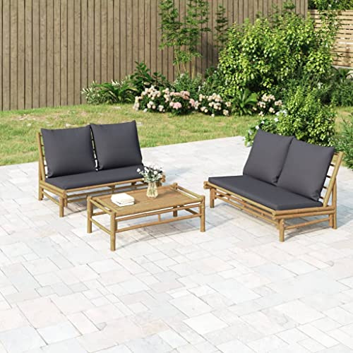 mtlskopl Banc de jardin en bambou avec coussins gris - 115 x 85,5 x 73,5 cm - Salon d'extérieur confortable pour balcon, terrasse, jardin - Design robuste et moderne pour les petits espaces extérieurs