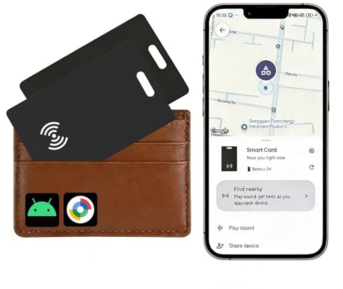 Wallet Tracker Card Android Rechargeable Tracker Tag, Works with Google Find Hub App (Android Only), 1.8mm Ultra Thin, Wireless Charge, IP68 Waterproof, for Wallets/Passports/Keys/Luggage, 2 Pack